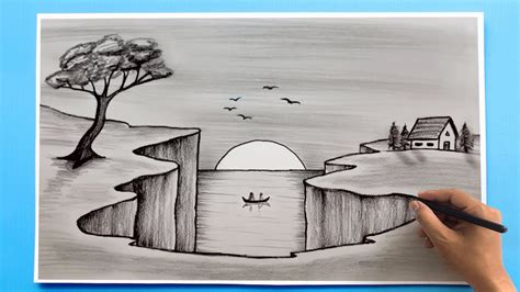scenery sketch|Nature scenery drawing for beginners / easy and step by step.